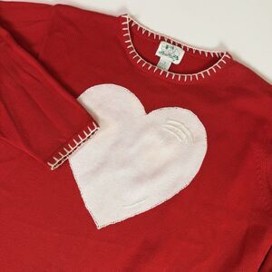 Vintage 90s Quacker Factory Red Heart Sweater Womens 1X Valentine Kitsch Novelty
